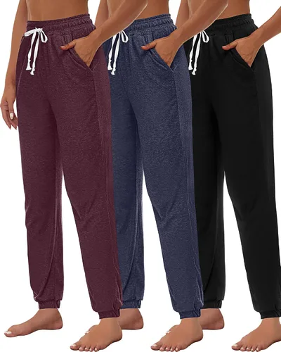 Vista 2 de Ficerd 3 piezas de pantalones deportivos para mujer, casuales, suaves, de descanso, cintura alta, atléticos con bolsillos