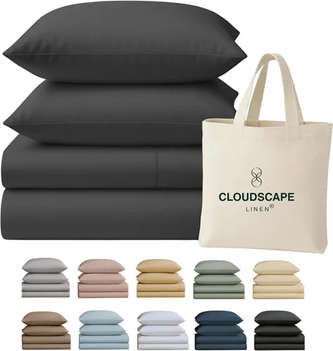 Vista 44 de Cloud Scape Linen - Juego de sábanas de 100% algodón egipcio, tamaño individual, juego de ropa de cama de lujo de 3 piezas, 400 hilos, calidad