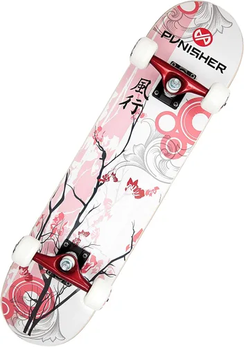 Vista 9 de Punisher Monopatín para niñas completo con rodamientos ABEC-7 de arce canadiense ABEC-7 de 31.5 x 7.75 pulgadas