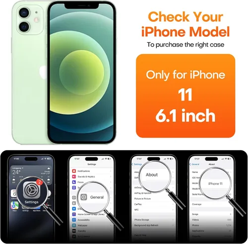 Vista 2 de CellEver Funda de silicona resistente para iPhone 11, protección militar contra caídas, protección elevada de pantalla y cámara, interior sin Negro