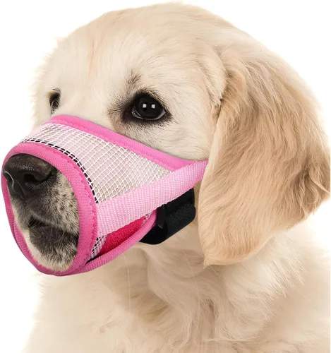 Vista 14 de Mayerzon Bozal para perro, bozales de malla transpirable para cachorros con gancho y bucle ajustables para perros pequeños, medianos y grandes