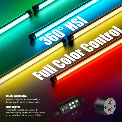 Vista 3 de Mettlelite TLX2 RGB Tubo de luz LED a todo color Luz de video portátil con APP Control DMX 2 pies 2800K-8000K CRI96 TLCI97 360° RGB CCT HSI Modo 10