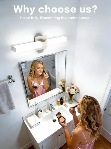 Vista 5 de Lámparas de baño de níquel cepillado: 24 pulgadas, regulable, moderna, minimalista, LED, a prueba de humedad, 5CCT
