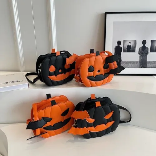 Vista 5 de Bolso de Halloween con diseño de calabaza, bolso cruzado novedoso de piel sintética, bolso cruzado de calabaza de Halloween