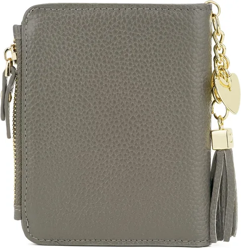 Vista 6 de Mini cartera plegable de cuero suave con protección RFID, para mujer, con funda para tarjeta, con ventana de identificación, monedero