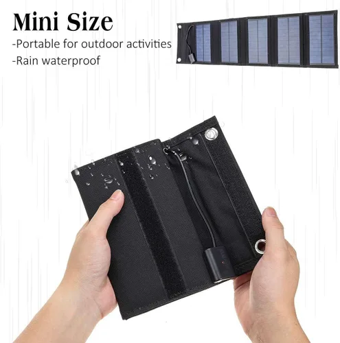 Vista 2 de Cargador de panel solar portátil de 25 W, salida de 15 W, 5 V, 1.5 A, 2 USB, cargador de panel solar plegable para computadoras portátiles