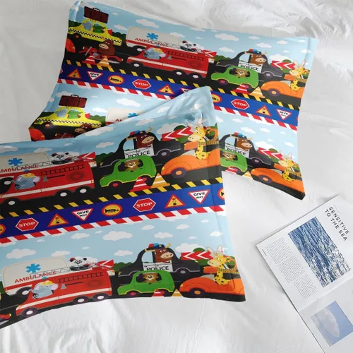 Vista 7 de Juego de edredón vintage con diseño de coche y león para niños, niños pequeños, adolescentes y adultos, tamaño individual, juego de ropa de cama