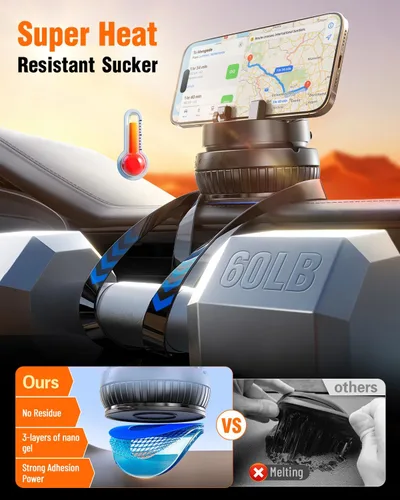 Vista 4 de pop-tech Soporte para teléfono con ventosa de automóvil: rotación de 360° y ajustable en 30°: soporte para teléfono celular con ventosa al vacío