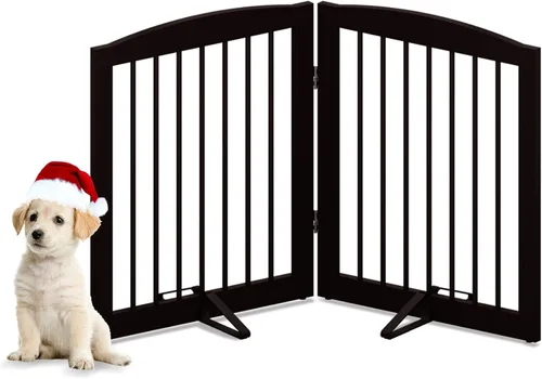 Vista 38 de PUPETPO Puerta independiente para mascotas para perros, puerta plegable de madera para perros para casa, escaleras, entradas, valla de seguridad
