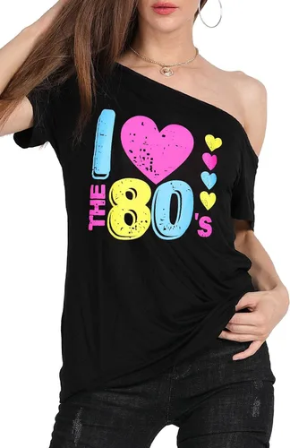 Vista 35 de MAGICMK - Camiseta casual para mujer, con estampado de labios y hombro descubierto, talla extragrande