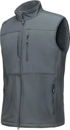 Vista 18 de Outdoor Ventures Chaleco de correr para hombre, ligero, resistente al viento, forro polar, softshell, sin mangas, para golf Verde militar