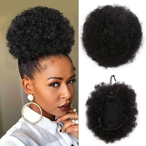 Vista 10 de AISI QUEENS Cola de caballo afro extra grande con cordón para mujeres, gran moño de cabello afro rizado y kinky sintético, postizos de cabello