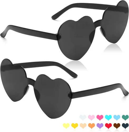 Vista 62 de Lentes de sol con forma de corazón, 2 pares de lentes de sol en forma de corazón, gafas de sol rave para mujeres, regalos de fiesta