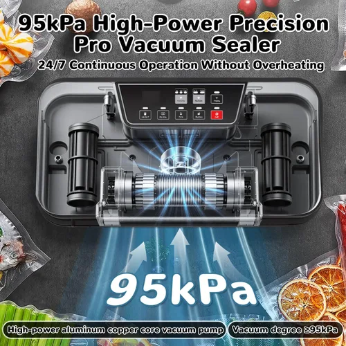 Vista 4 de Máquina selladora al vacío, potente sellador automático de alimentos de 95 Kpa, cortador integrado y almacenamiento de bolsas, pantalla de progreso