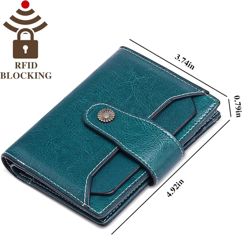 Vista 3 de FALAN MULE - Cartera de cuero auténtico para mujer pequeña plegable compacta con interferencia de radiofrecuencia RFID