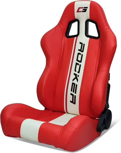 Vista 12 de IKON MOTORSPORTS, Asientos universales para vehículos de carreras con deslizadores dobles, de piel sintética negra con rayas blancas, reclinable