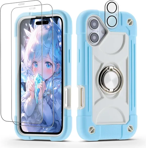 Vista 90 de Funda para iPhone 11 de 6.1 pulgadas con soporte de anillo, con 2 protectores de pantalla de vidrio, resistente a los golpes, resistente a
