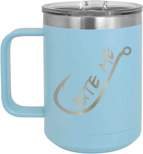 Vista 8 de BITE ME Negro 15 oz Taza de café w/tapa deslizante Taza de café de viaje aislada Ideas de regalos de cumpleaños o Navidad de mujeres u hombres
