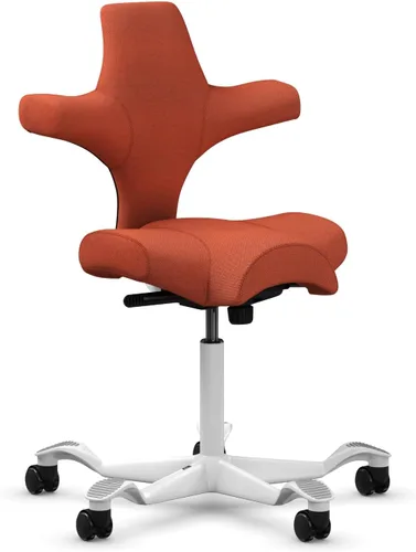 Vista 33 de HAG Capisco Sit to Stand - Silla de pie con marco blanco, tapizado, color rosa rubor Pink Blush
