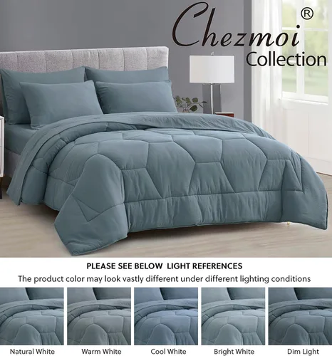 Vista 9 de Chezmoi Collection Piper - Juego de ropa de cama King en una bolsa, 7 piezas, acolchado hexagonal de panal de abeja, suave lavado, microfibra