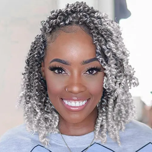 Vista 22 de Leeven Cabello rubio degradado de 14 pulgadas, pretrenzado y trenzado de pasión, 8 paquetes de extensiones de cabello sintético bohemio para mujeres