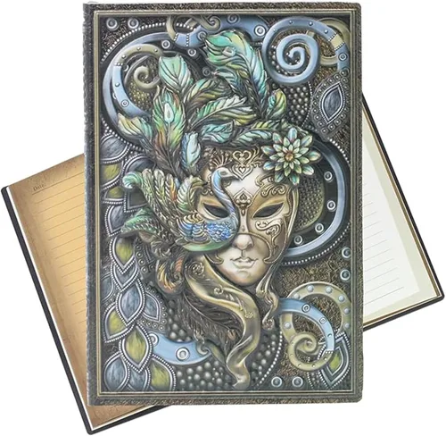 Vista 10 de Diario de cuero con tapa de gato artístico, cuaderno en relieve 3D, diario de tapa dura rayado A5 vintage de 200 páginas, regalo retro ideal