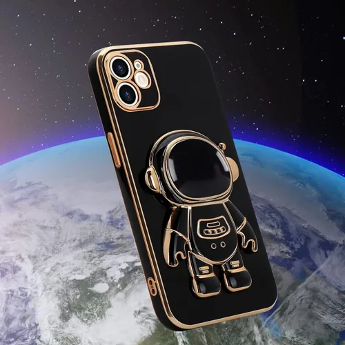 Vista 6 de Pepmune - Funda para iPhone 11 con bonito soporte de astronauta 3D, color negro Luxury Electroplated Soft Silicone Cover with Holder, Lovely 3D