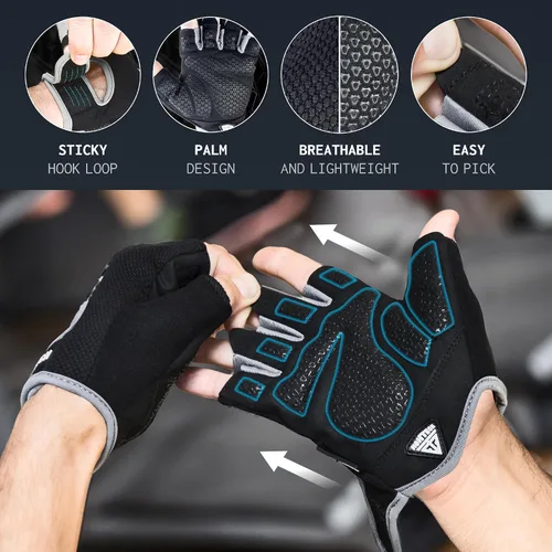 Vista 3 de FIGHTECH Guantes de entrenamiento para hombres y mujeres, guantes sin dedos para levantamiento de pesas con palmas acolchadas, guantes de gimnasio
