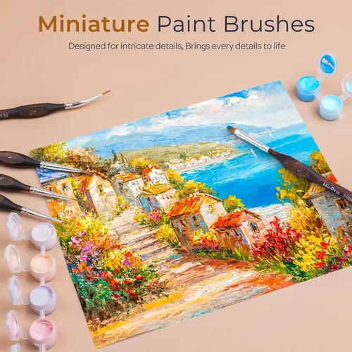 Vista 2 de Nicpro Pinceles de pintura en miniatura – Juego de 11 pinceles de pintura modelo para acuarela acrílica al óleo, pinceles de pintura
