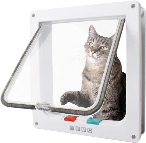 Vista 6 de Puerta con solapa para gatos, cierre de 4 vías, resistente a la intemperie, para puerta corredera interior y exterior, inserción de puerta de perro