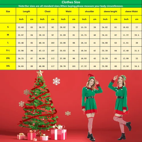 Vista 3 de Elf Costume for Women, Deluxe Christmas Costumes for Women Adult, Women Elf Costume Set for Christmas