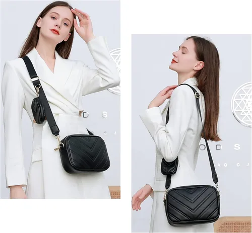 Vista 2 de Herald Chevron - Bolso cruzado pequeño acolchado con monedero para mujer cuadrado con cámara de fotos hombro lateral 2 tamaños