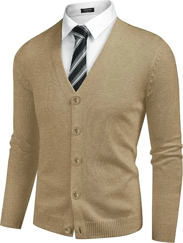 Vista 2 de COOFANDY Suéter de punto con cuello en V para hombre, casual, ligero, con botones