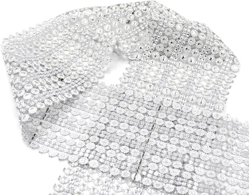 Vista 8 de Honbay Rollo de cinta de malla de diamantes de imitación con forma de flor brillante de 4.5 pulgadas x 2 yardas para bodas, cumpleaños, baby shower