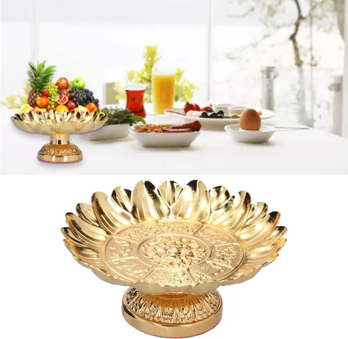 Vista 4 de Frutero con patas de aleación, estilo retro, bandeja de frutas, plato de fruta, centro de mesa, soporte de exhibición de postres para templos