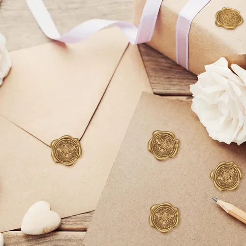 Vista 6 de Whaline 50 calcomanías de sello de cera, autoadhesivas 3D de abeja dorada, calcomanías en relieve para Navidad, tarjetas de invitación