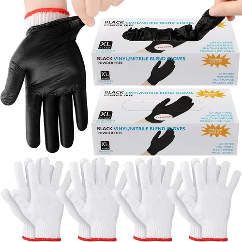 Vista 8 de Janmercy 200 piezas Guantes desechables de barbacoa de nitrilo con 4 pares de forro de algodón Guantes para parrilla, cocina, limpieza para ahumador