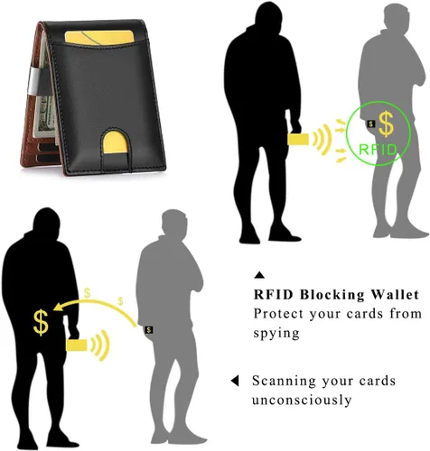 Vista 6 de HAWEE Cartera delgada de cuero extraíble con bloqueo RFID de cuero genuino, Negro sin cremallera, Minimalista