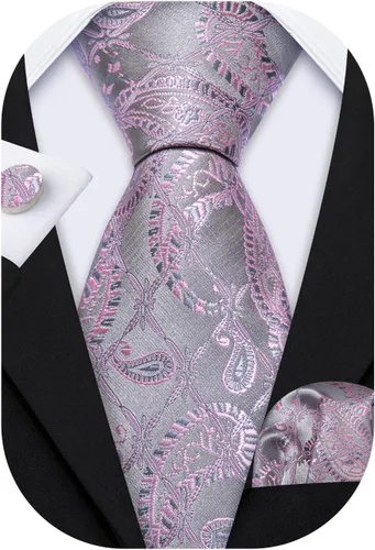 Vista 186 de Barry.Wang - Juego de corbata de seda para hombre, diseño de cachemira, pañuelo y gemelos de bolsillo