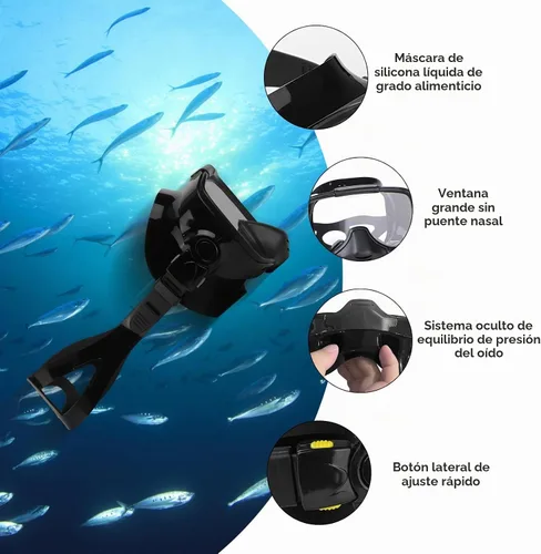 Vista 3 de Máscara de buceo con válvula de drenaje de visión amplia, adecuada para adultos, buceo antivaho, botón lateral ajustable rápido, buceo libre