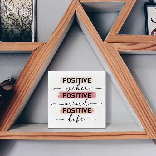 Vista 5 de Escritorio de oficina en casa, caja de madera, decoración de letrero de caja de madera positiva, vida mental, citas inspiradoras, decoración