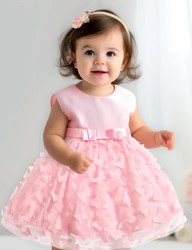 Vista 3 de Qaoerde Baby Flower Girl Dress with Headband,Bowknot V-Back Baby Girl Tutu Dresses for Wedding Birthday Party Holiday