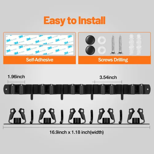 Vista 5 de Soporte de pared para escoba, organizador de escoba de acero inoxidable, soporte de escoba y escoba montado en la pared, resistente colgador