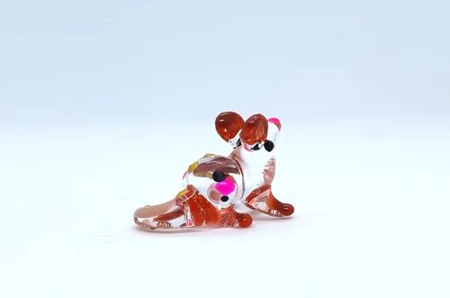 Vista 5 de Micro figuras diminutas de ratón de vidrio soplado a mano, animales, regalo coleccionable para decoración del hogar (beige)
