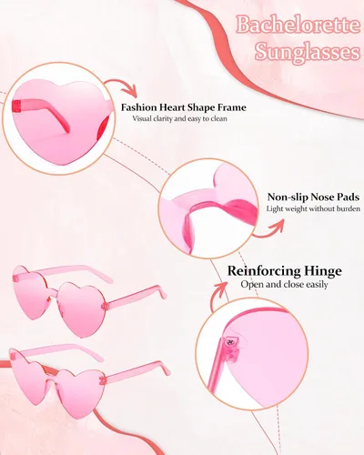 Vista 3 de Salfboy Gafas de sol con forma de corazón para mujer, sin marco, lindos lentes de sol en forma de corazón para recuerdos