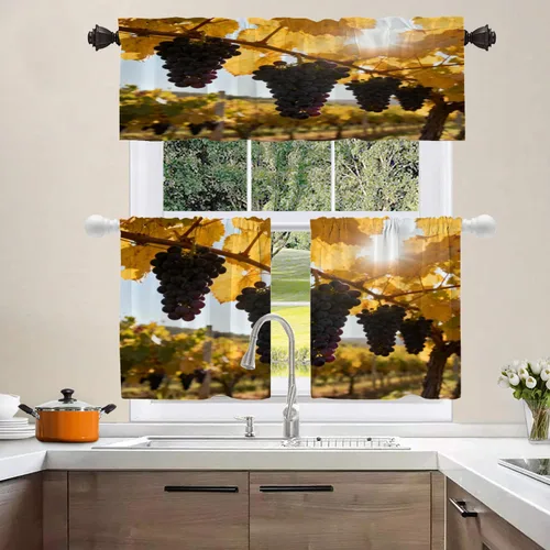 Vista 40 de Shrahala Orange Autumn Autumn Blackout Curtain Tiers, Fall Kitchen Valance Light Blocking Tier Drapes with Rod Pocket, 2 Pack 26 X 24 in