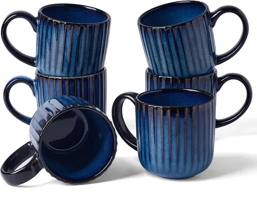 Vista 55 de famiware Juego de 4 tazas de café de 12 onzas, tazas de cerámica con asa Negro (Star-Black)