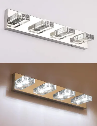 Vista 4 de SOLFART Iluminación LED para baño, 4 luces, regulable, moderno, de vidrio, acero inoxidable, luz de pared sobre espejo
