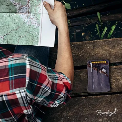 Vista 5 de Organizador de bolsillo EDC de lona encerada para hombres, bolsa de bolsillo trasero multiherramienta para teléfono/portátil, bolígrafo