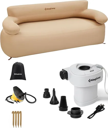 Vista 11 de KingCamp Sofá inflable doble para acampar con bomba eléctrica integrada, sofá de dos plazas de aire resistente de 880 libras, tela catiónica 600D